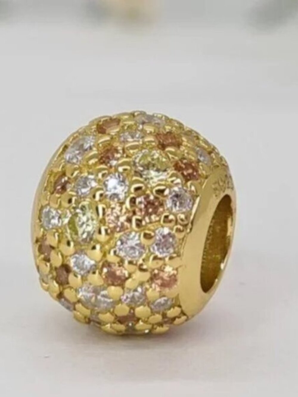 Pandora Gold Pave Bead with Clear and Light Pink Stones
